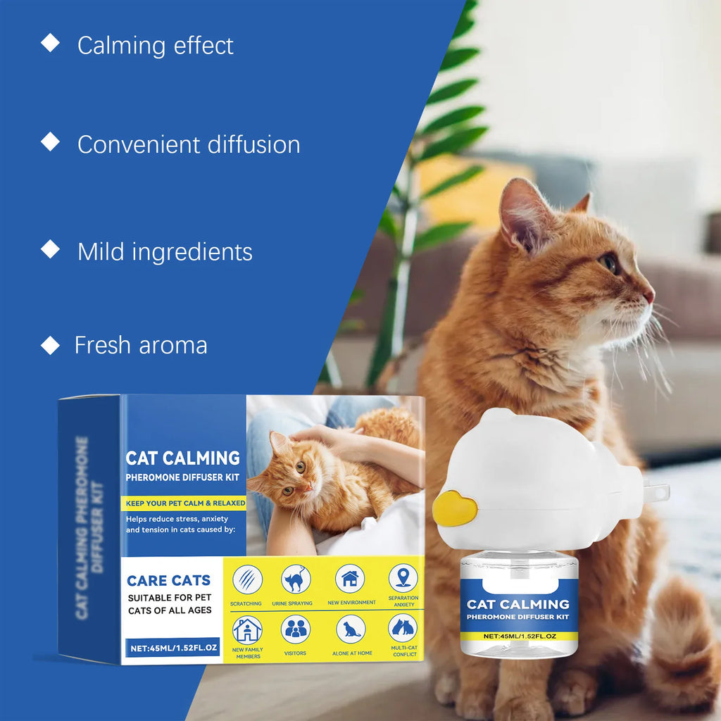 45ml Cat Calming Diffuser Set Pet Cat Estrus Irritability Calming Liquid Multiple Cats Conflict Scratching Mild Pet Supplies