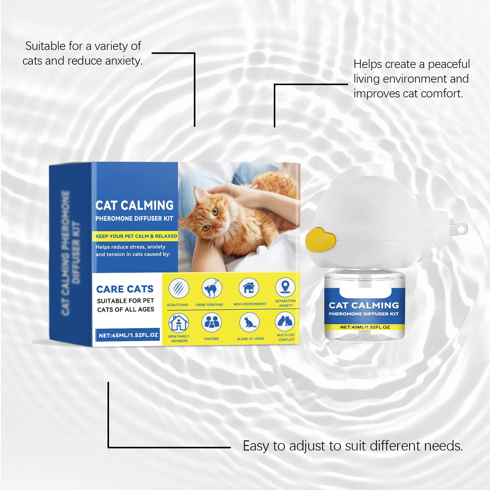 45ml Cat Calming Diffuser Set Pet Cat Estrus Irritability Calming Liquid Multiple Cats Conflict Scratching Mild Pet Supplies