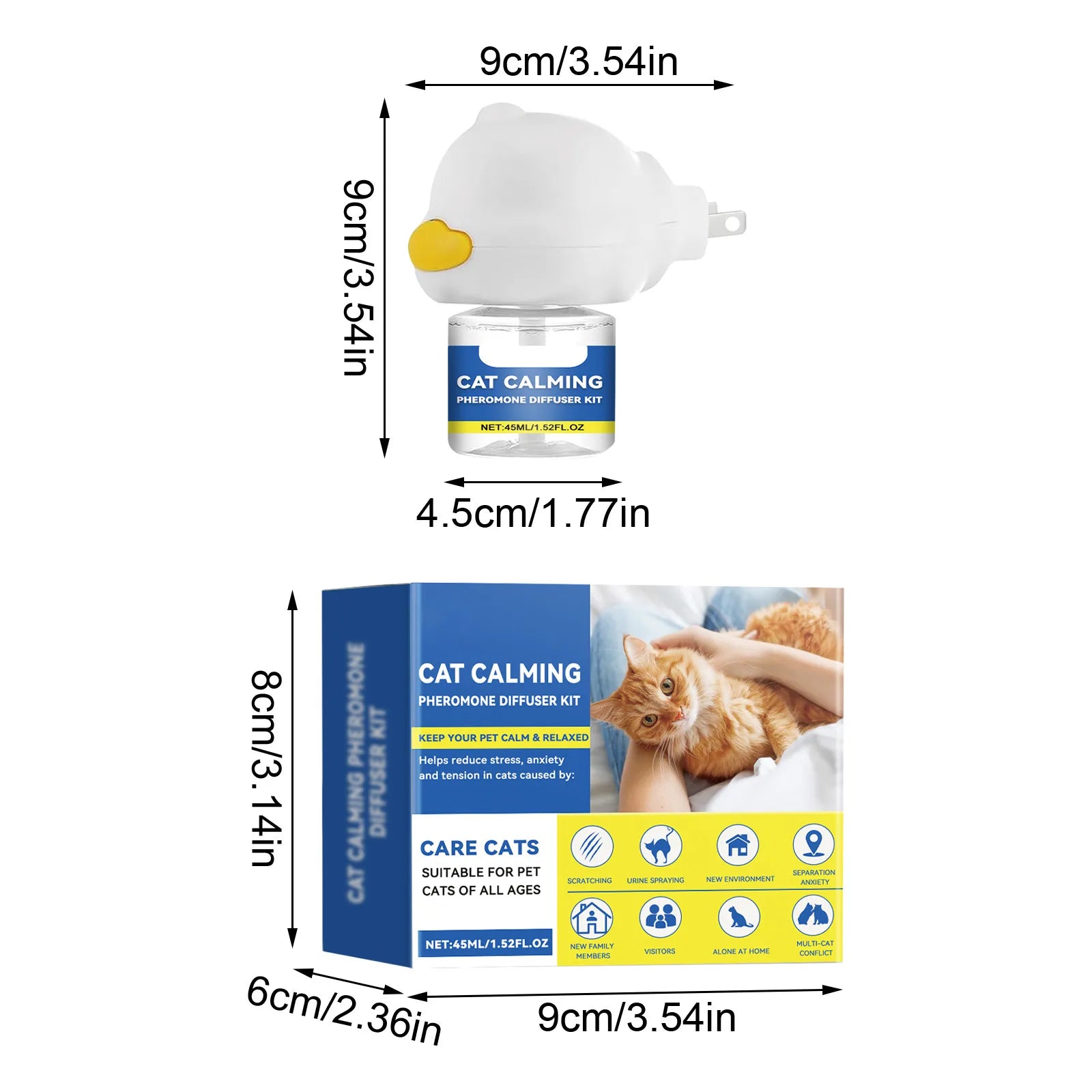 45ml Cat Calming Diffuser Set Pet Cat Estrus Irritability Calming Liquid Multiple Cats Conflict Scratching Mild Pet Supplies